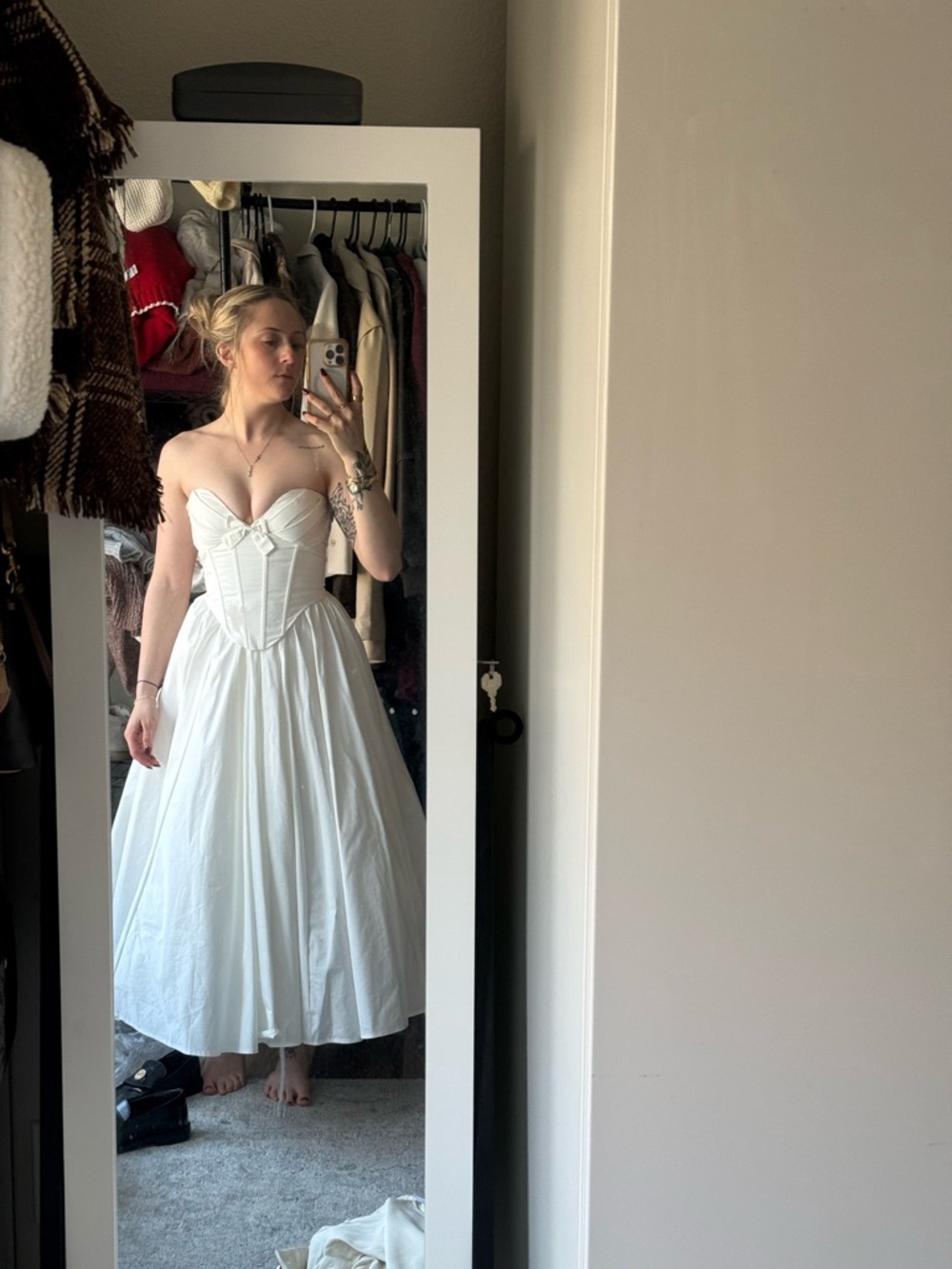 Baby boo White Strapless midi Only worn once for my bridal shower!